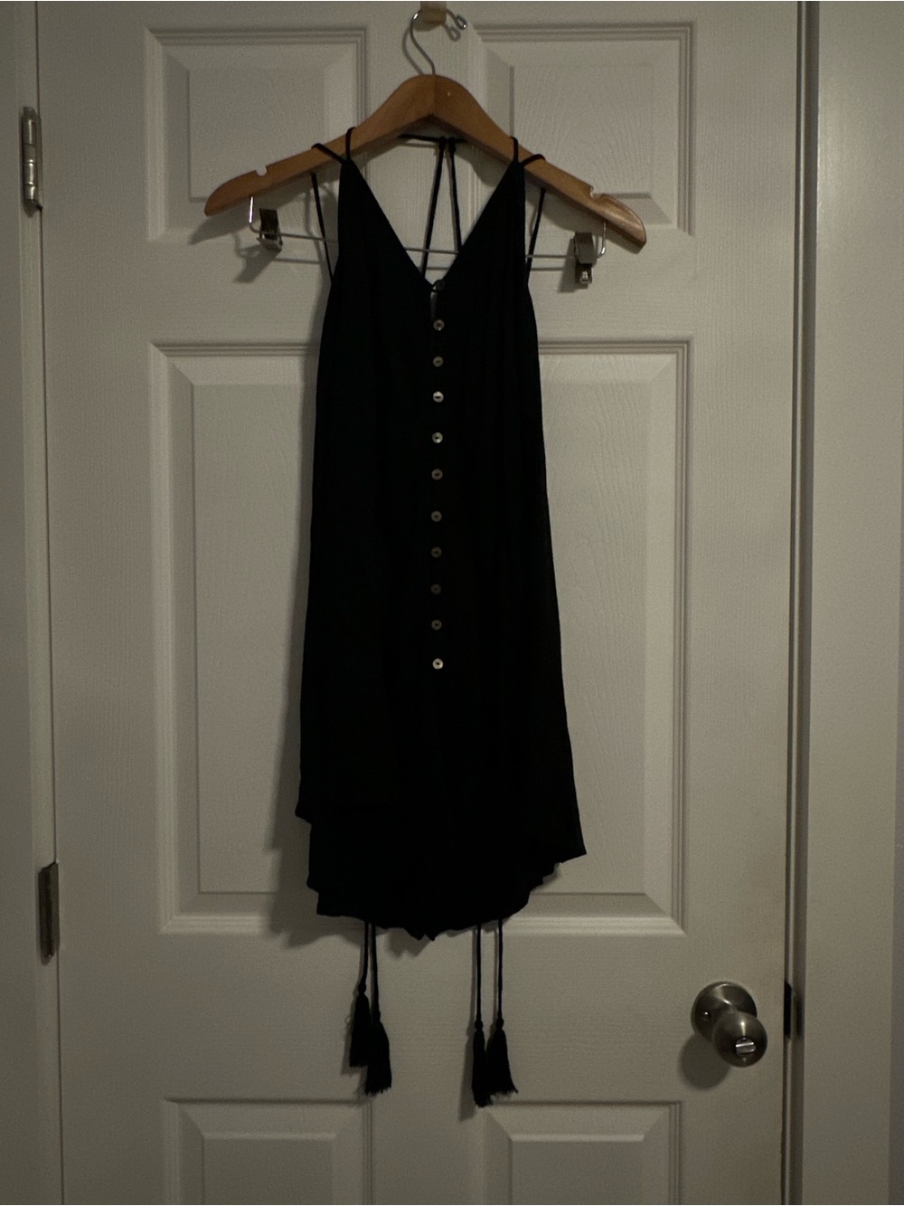 Indah Black High-Low Button-Front Spaghetti Strap Dress